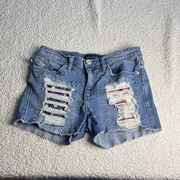 Rock & Republic Patriotic Distressed Blue Jean Shorts - Picture 1 of 6